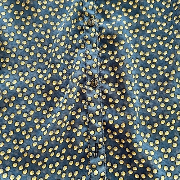 Zara TRF Blouse Pleat Front Dark Blue Yellow Polka Dot Sheer Airy size Large - Picture 14 of 16